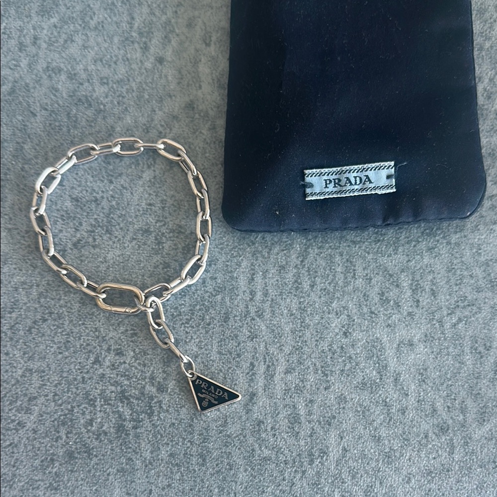 Prada Silver Bracelet with Black Charm